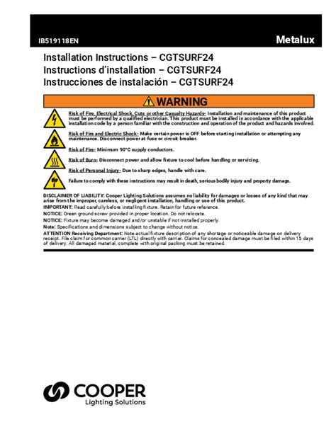 Metalux CGTSURF24 instruction sheet 